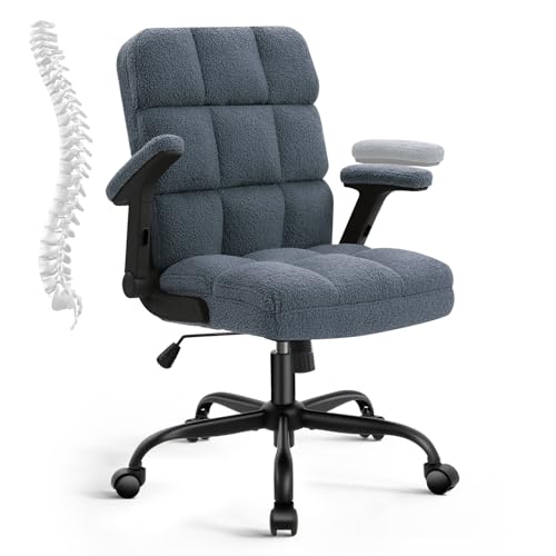 SEATZONE Blue Office Chair with Wheels,Ergonomic Home Office Computer Chair with Flip-up...