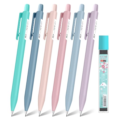 OFFCUP Lot de 6 Porte-Mine, 6pcs Macarons Crayon Mécanique 0,7mm, Porte Mines Set Remplaçable avec Recharge de Plomb HB pour Enfant étudiant Dessin Esquisse...