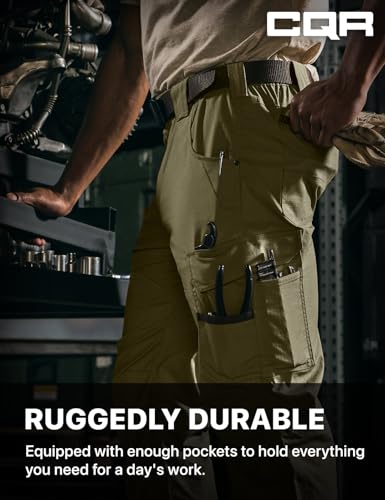 Image of CQR Men's Quick Dry Work Pants, Water Resistant Outdoor Tactical Pants, Lightweight Stretch Cargo Hiking Pants
