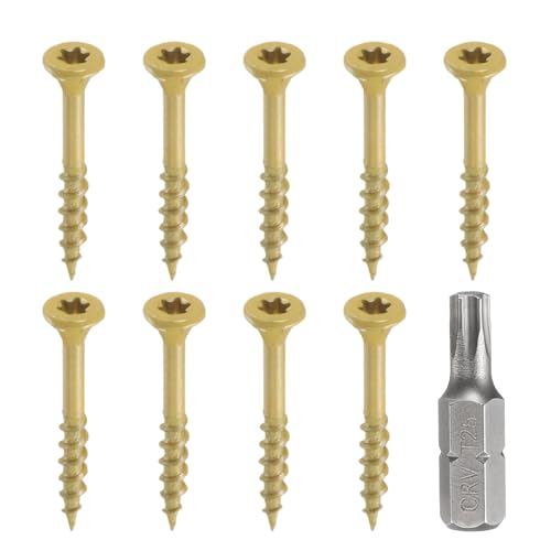 sourcing map 50pcs Deck Screws #8 x 1-1/2 Torx Exterior Wood Screws Rust Resistant Epoxy Coating Outdoor Decking Nails with T25 Star Drive Bit, for Decks Fences Machinery Ship