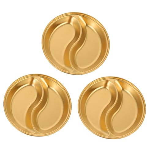 HOLIDYOYO 3pcs Stainless Steel Round Dish Portion Cups Vegetables Plates Ketchup Dish Dishes Appetizer Tray Serving Tray Dipping Sauce Cup Sauce Dipping Soy Sauce Plate Dip Bowls Golden