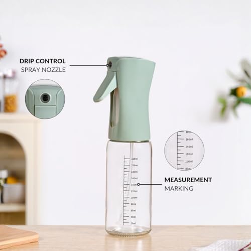 Image of Nestasia Glass Oil Sprayer Bottle for Kitchen (220ml) - 100% Food-Safe Vinegar & Olive Oil Spray Bottle for Healthy Cooking, Salad Dressing, Air Fryer, BBQ & Grilling (Sage Green)