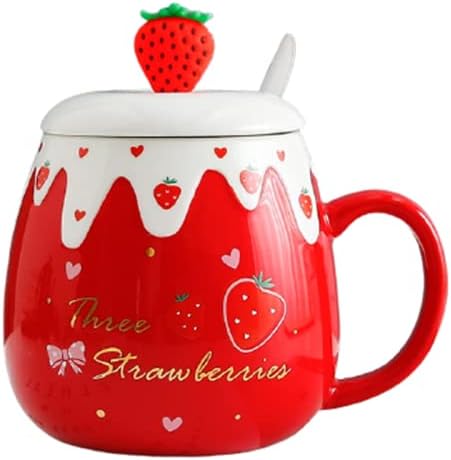 Amazon Co Jp カップ 500ml いちご コーヒーカップ マグカップ 陶器 セラミック いちごカップ 大容量 耐高温 軽量 誕生日プレゼント おもしろい おしゃれ かわいい レディース メンズ 子ども マグカップ 真空断熱 スプーンとふた付き 友達へのギフト 誕生日 レッドb