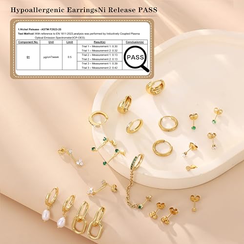 LOYALLOOK Gold Earrings for Women 14K Gold Plated Stud Hoop Earring Stacks for Multiple Piercing Hypoallergenic Surgical Steel Stud Earrings Gold Hoop Earrings Sets Lightweight3