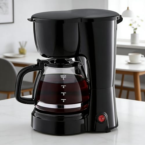 5-Cup Black Drip Coffee Maker, Compact Electric Coffee Brewer for
