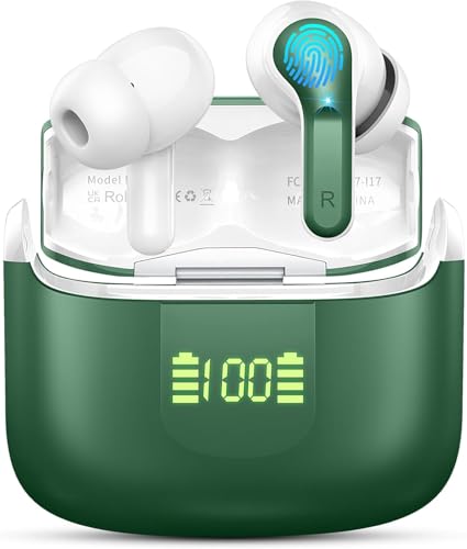 Ordtop Cuffie Bluetooth, 2025 Cuffie Senza Fili Bluetooth, 50 Ore di Bassi Profonde 3D Stereo Wireless Earbud, 4 ENC Microfono con Cancellazione del Rumore, Auricolari in-Ear Sport con Impermeabilità