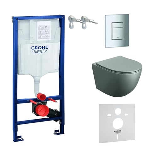 LAVITA Élément mural Solido + WC suspendu Sinto gris sans bord + abattant de WC avec système d'abaissement automatique bouton chromé - Kit complet encastré Tornado WC complet