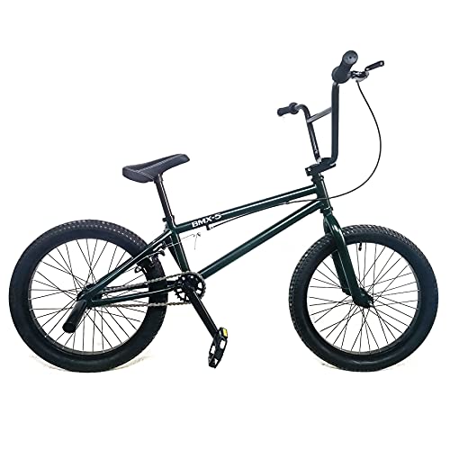 BMX自転車 Biketrial 、20インチ フリースタイル Street BMXバイク高強度炭素鋼のボディ、大人子供初心者レベルから高度なライダー、プロのグレードスタントアクションBMX自転車,Ink green