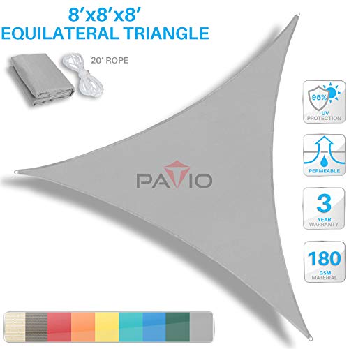 Patio Paradise 8' x 8' x 8' Light Grey Sun Shade Sail Equilateral