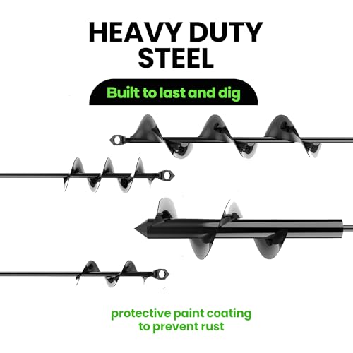 Auger Drill Bit for Planting 4 Pack – Garden Spiral Hole and Bulb Planter Tool for Umbrella Holes - Compatible with 3/8 Inch Hex Drive