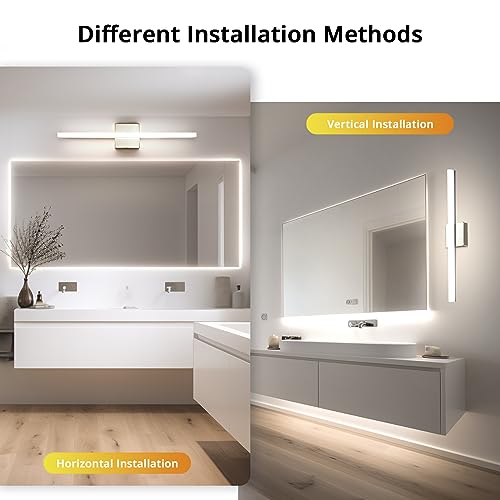 Image of Combuh Lights for Bathroom Vanity Fixtures Above Mirror Soft Shadow Free Wall Lamp, LED 14W 24 Inch Long Lamp Bars Chrome Natural White 4000K Restroom Lighting Lamparas Luces para Banos Sobre Espejo | 24 inch long, chrome, soft shadow free, linear, for power room, rustproof, 4000K natural white, lampara para bano, 1 pack