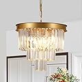 AXILIXI Gold Crystal Chandeliers 16” Modern Ceiling Pendant Light Fixture for Dining Room Dimmable Small Flush Mount Chandeliers Round for Foyer Kitchen Island Entryway