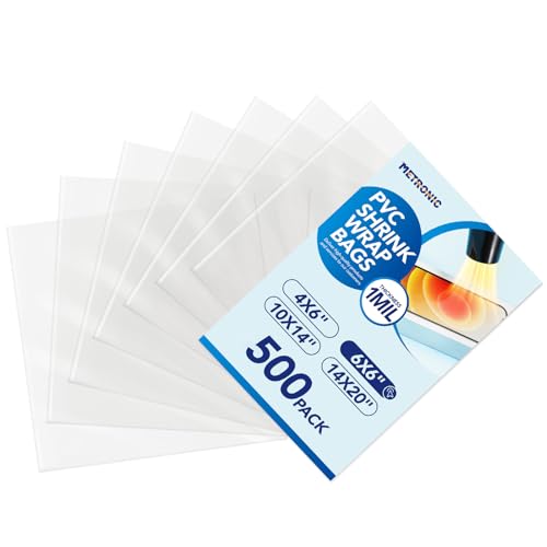 METRONIC 6x6 500pack Shrink Wrap Bags for Soaps, Candles, Jars and Small Gifts,Clear Heat Shrink Wrap/Shrink Film Wrap