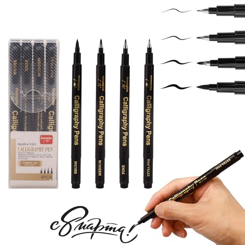 Nurila 4 Kalligraphie Stifte, Schwarz Handlettering Stifte, Kaligraphiestift, Schönschreibstift für Anfänger Übung Lettering Unterschrift Schreiben, Zeichnen Tagebuch DIY-Kreation...