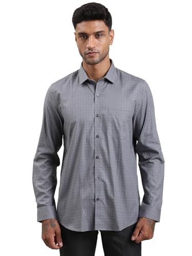 Image of Turtle Men 100% Cotton Slim Fit Checkered Grey Formal Shirt