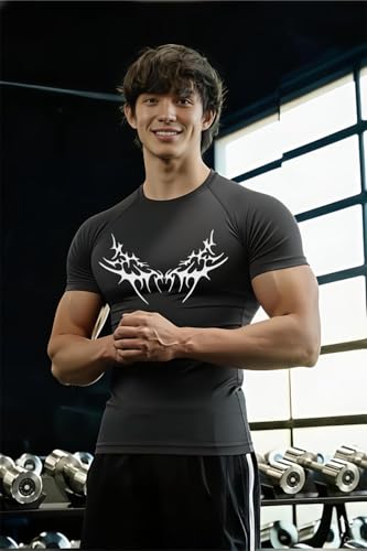 Image of Men Polyster Lycra Printed Half Sleeves Compression T-Shirt for Gym