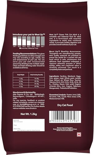 Image of Meat Up Adult Dry Cat Food 1.2Kg + 1.2kg (Free) 2.4Kg | Seafood Flavour | Buy 1 Get 1 | Maintains Urinary pH | Hair ball protection | Healthy skin & Coat | Taurine for healthy heart