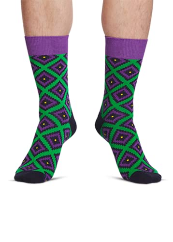 JNRB Men's Cotton Colorful Crew Dress Socks Rhombus Rhomb Diamond Argyle Geometric Pattern, L-XL