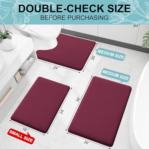 Image of Smiry Memory Foam Bath Mat 47x24, Extra Soft and Absorbent Bathroom Mats, Non Slip Washable Carpet for Floor, Shower and Tub, Burgundy