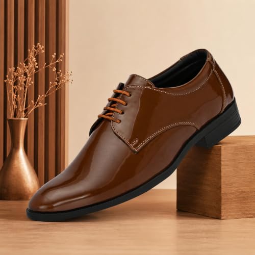 Image of Centrino Formal Shoes for Men | Glossy Lace-Up Derby Dress Shoes | Comfortable Stylish Footwear for Office, Parties & Business Wear | Sleek Classic Design (8233)