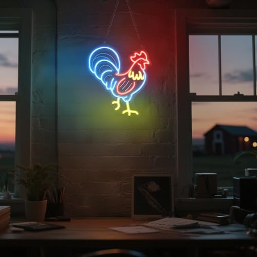 Image of Ammonite Rooster Neon Sign, LED Neon Lights for Room Wall Table Decor Art, Home Party Birthday Holiday Gift for Kids Teens Adults