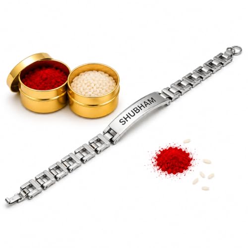 Image of Unisex-Adult Customized Name Rakhi For Brother | Rudraksha Beads, Custom Name Engraving, Adjustable Fit