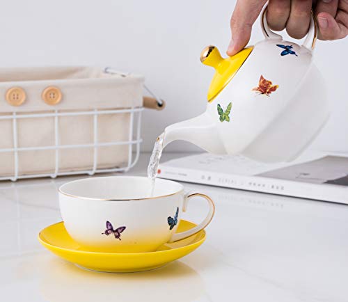 Jusalpha Butterfly Garden Teapot-Tea Cup-Saucer Set, Tea-For-One Set #06 #TOP2
