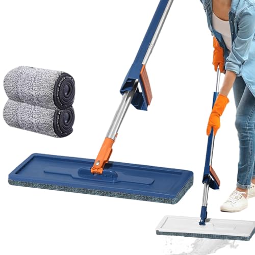Trapeador húmedo y seco, Trapeador exprimible | Juego de fregonas compactas para suelos de madera dura 3X | Trapeadores exprimidores absorbentes de agua con 2 almohadillas de repuesto para uso en seco