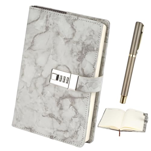 Svalor Diario A5 con Candado, Diario para Adultos con Candado, Cuaderno de con BolíGrafo, con CóDigo, Gris(21X15cm)