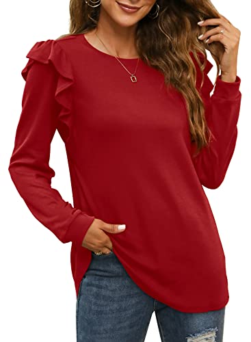 Womens Tops And Blouses Trendy Long Sleeve Christmas Shirts For Women Maroon Xl #TOP2