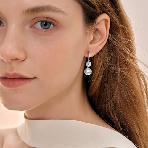 Bridal Wedding Earrings Hook Dangle Earrings for Women Bridesmaid Prom Party Jewelry - Round ImitationCubic Zirconia Crystal Earrings3