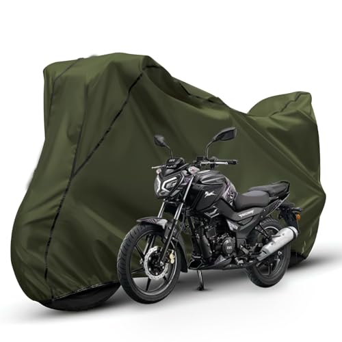 Image of Waterproof Bike Body Cover Compatible with Tvs Raider Dustproof Scratchproof - Motorcycle Cover for Two Wheeler, Outdoor Full Cover with UV, Duty, Rain Protection (Olive with Black)