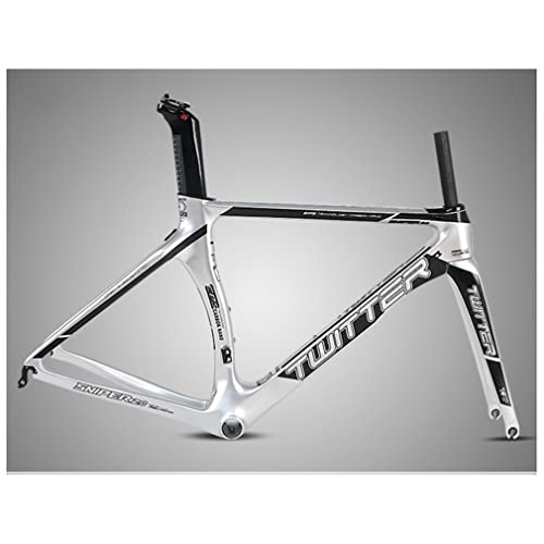 Fibra De Carbono Bicicleta De Carretera Cuadro Horquilla EPS Freno C Cuadro De Carretera BB86 Cuadro 46/48/50/52/54cm Liberación Rápida F100/R130mm, Para Rueda 700C ( Color : Silver , Size : 50CM ) Cover