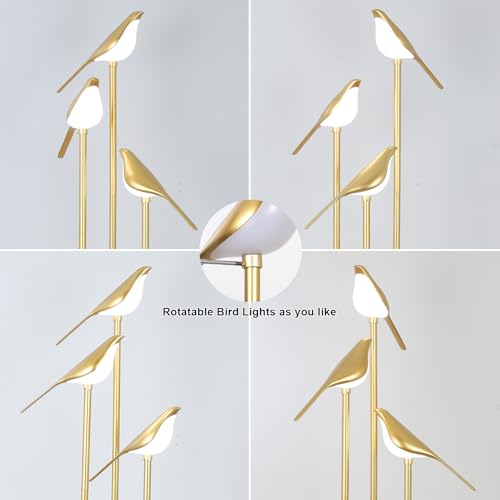 Gold Modern Floor Lamps with Shelves and Adjustable LED Lights for Living Room and Kids' Bedroom