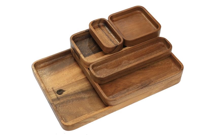 Organisateur de bureau en acacia imbriqué pour ranger la maison et la cuisine