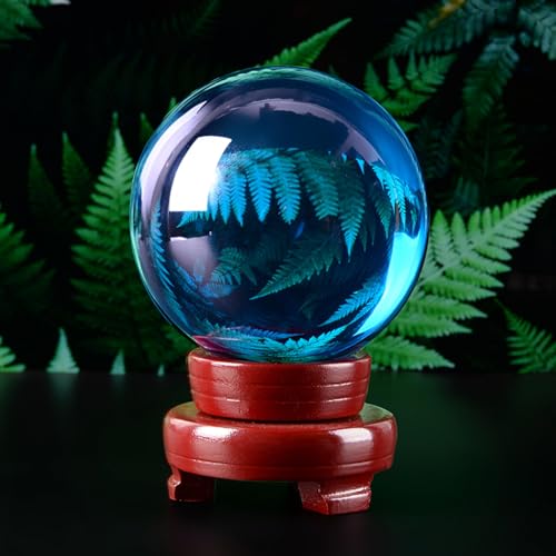 Boule de cristal bleu 5cm sphère de décoration avec support bois
