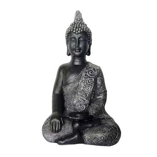 Relaxdays Statue de Bouddha Assis 45 cm, résistante aux intempéries, Jardin Vintage, Anthracite