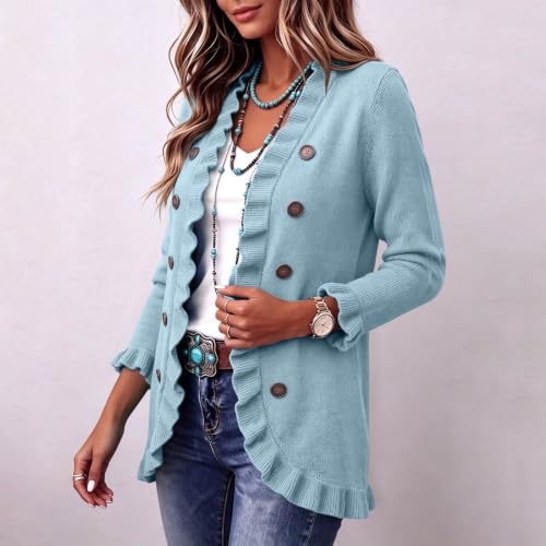 OTSANT Womens Knit Cardigan Sweater Ruffle Trim Long Sleeve Casual Top - image 5