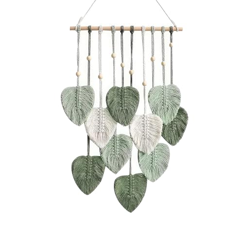 ZSYSD Makramee Wandbehang Wandteppich Boho Deko Grün Blätter Wandteppich Gewebte Wanddeko Blatt Baumwollseil Tapisserie Gewebte Blattquasten für Schlafzimmer Wohnzimmer Wanddeko 40 x 100 cm