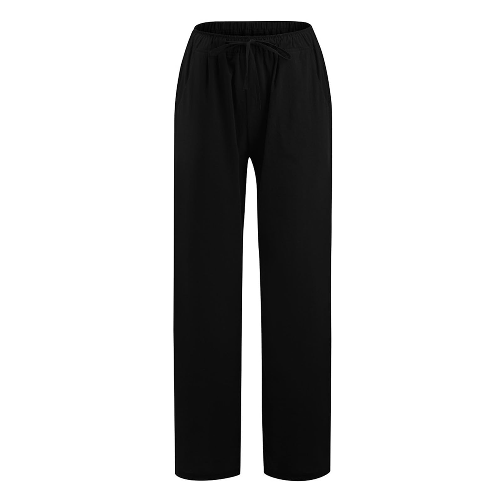 Women's Linen Pants Drawstring Flowy Wide Leg Summer Pants for Travel Vacation Comfy Palazzo Trousers with Pockets - 4