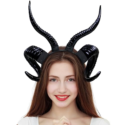 Orgoue Devil Horns Headband, Black Horn Devil Costume Accessory Witch Horn Headpiece for Women Men for Halloween Cosplay (Horns4)