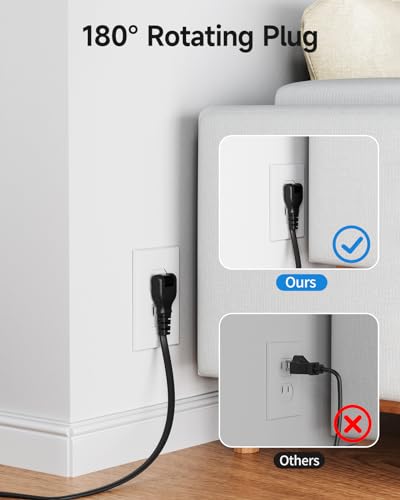 NTONPOWER Regleta 2 Prong, Adaptador de 2 a 3 Prong, Cable de Extensión 5 ft, 1875W/15A, Enchufe Giratorio 180°, 8 Tomas, 3 USB (1 USB C), Montaje en Pared para Casa Antigua, Dormitorio, Oficina Negro miniatura 3
