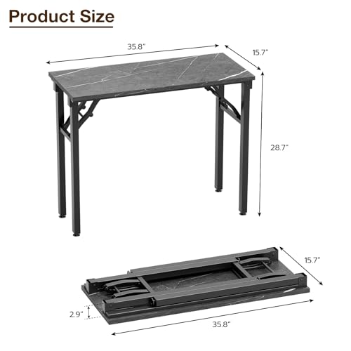 Image of TEMI Small Computer Desk Folding Table - 35.8 inch Foldable Office Desk, No Assembly, Perfect for Small Spaces in Bedroom, or Apartment, Portable Mini Desk or Study Table Compact Design, Marble Greige