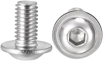 sourcing map Flanged Button Head Socket Cap Screws, M6*10mm Hex Socket Drive Screw, 304 Stainless Steel Fasteners Bolts, Fully Threaded Machine Screw 20Pcs