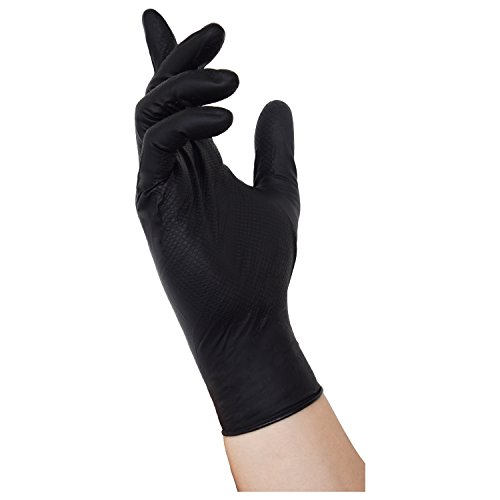 NITRAS TOUGH GRIP N schwarz, 50 Stück Nitril-Einmalhandschuhe mit rutschfester Innenhand Größe L