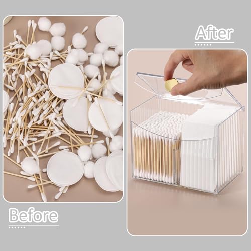 Image of Tbestmax Qtip Holder Dispenser 2-Section Clear Bathroom Organizer 2 Grids Cotton Swab /Pad /Ball Holder Container Cosmetics Storage for Vanity
