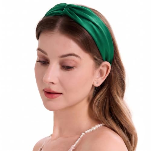 Image of ZLYC Mulberry Silk Headband for Women's Hair, Solid Dark Green