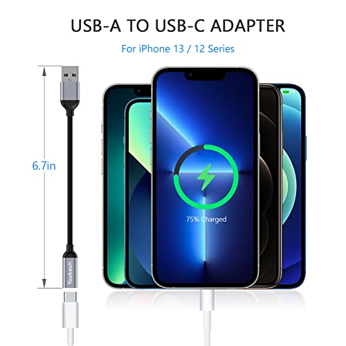 Yootech Usb C To Usb Adapter [3 Pack] 6.3” Type C Female To Usb Male Converter Charger Cable Adapter For Iphone 14 13 12 11 Mini Pro Max,Ipad Mini Air Pro,I-Watch Series 8 7,Samsung Galaxy S22,Gray #TOP1