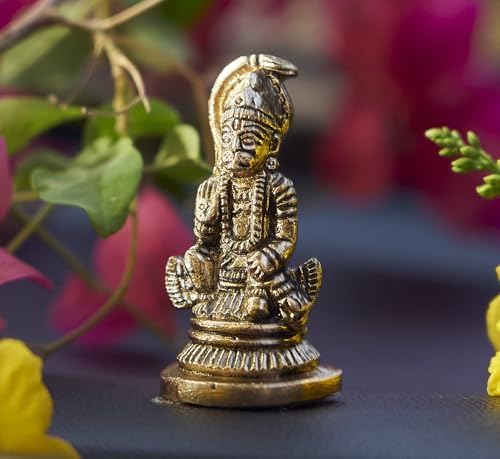 eSplanade Brass Lord Hanuman Idol Car Dashboard God Idol - 2.5 Inches Lord Balaji Murti for Desk Decor Bajrangbali Statue Hanuman Murti | Antique Decor Item | 100% Pure Brass House Warming Gift