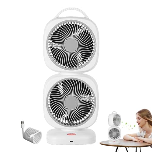 Samuliy Ventilador de torre pequeño | Ventilador de escritorio portátil con diseño de doble cabeza | 5 ajustes de velocidad, ventilador de torre para el hogar con oscilación de 350 grados para